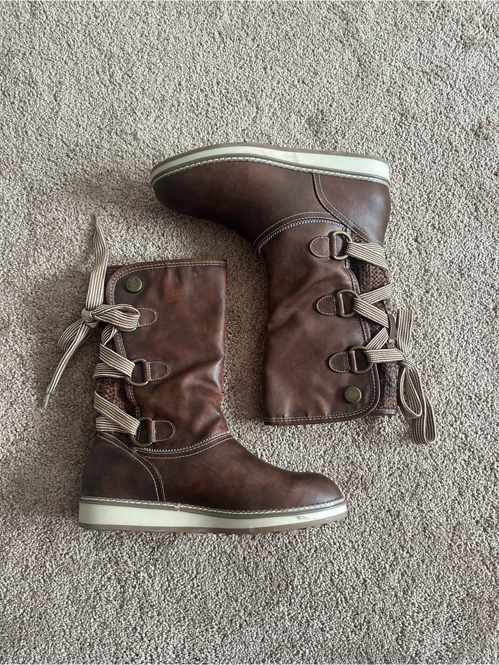 White Mountain Tivia Brown Winter Boot Lace Up Knit Size 10